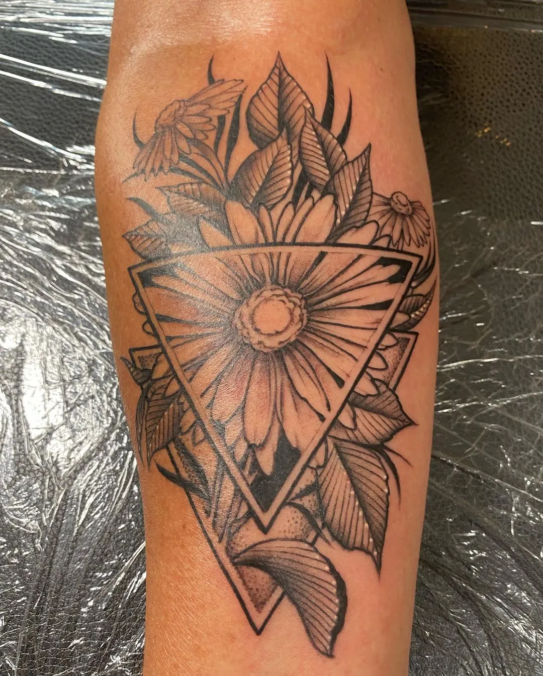 Floral Triangle Tattoo Design